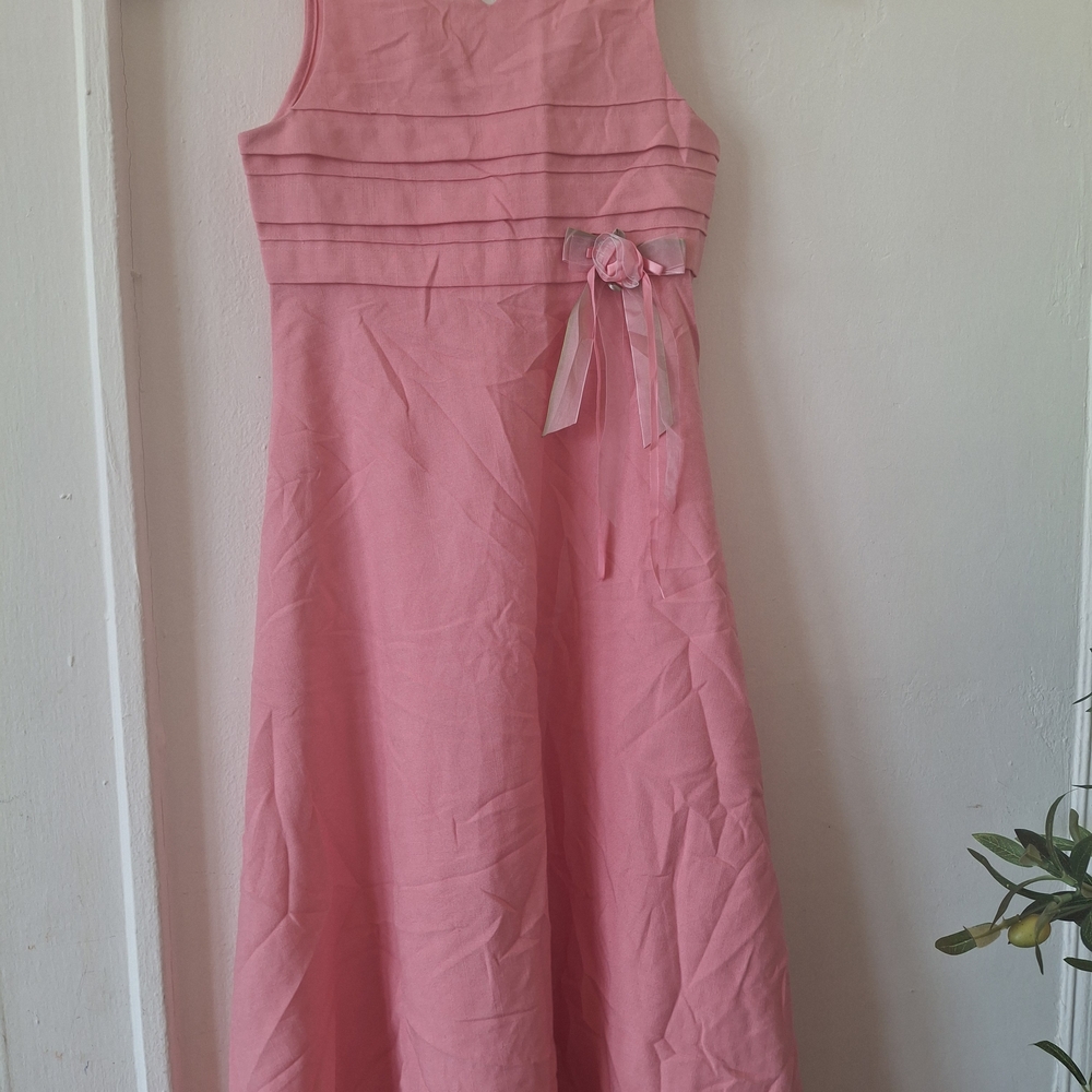 Bonnie Jean Coral Pink Party Dress with Ribbon Waist